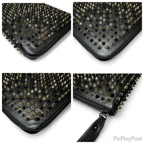 Christian Louboutin Black Leather Calfskin Spiked iPad Case/Wristlet - Picture 10 of 16